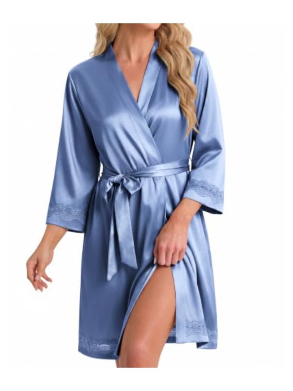Ekouaer Silk Satin Robe Kimono Lace Bathrobe Sleepwear Bridesmaid Gift